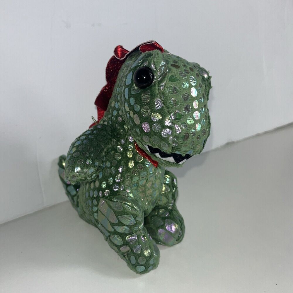 MTY International green Plush 6” Stuffed Animal Toy sparkle dragon heart red